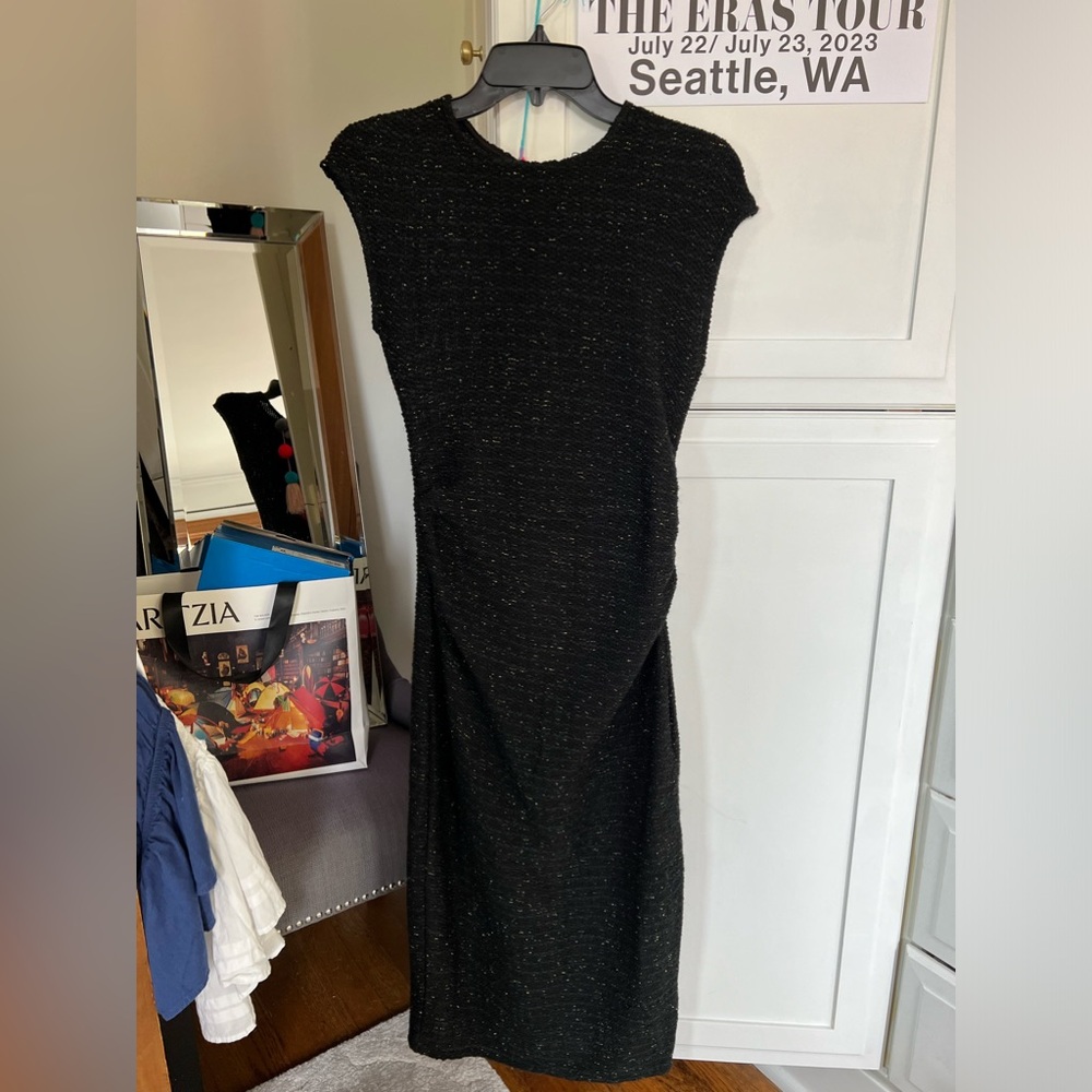 NWT Zara black gold boucle midi dress size Small XS